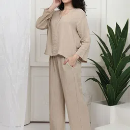 HERE&NOW V-Neck Pure Cotton Top With Trousers Co-Ords image 2