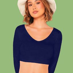 Dream Beauty Fashion Women Solid V-Neck Long Sleeves Crop Fitted Top-picture-40
