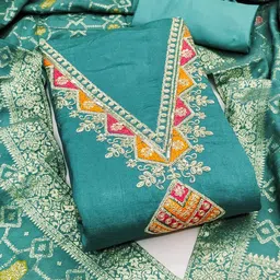 BlissFlair Floral Embroidered Thread Work Chanderi Cotton Unstitched Dress Material-image-50