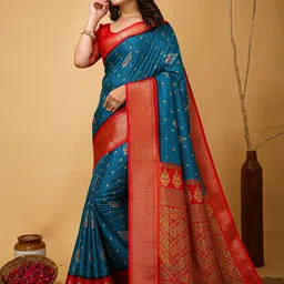 HERE&NOW Woven Design Zari Silk Cotton Kanjeevaram Saree image 3