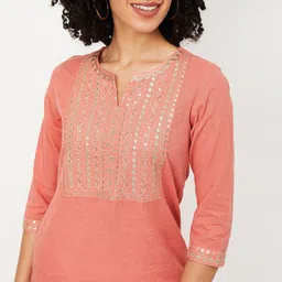 max Women Yoke Design Keyhole Neck Yoke Design Sequins Kurta image 3