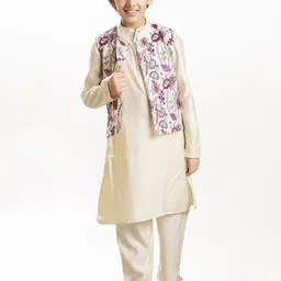 Bittu By Bhama Boys Long Sleeve Kurta & Pyjamas With Booti Embroidery Jacket-picture-30