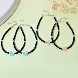 Silvermerc Designs Set Of 4 Silver-Plated Artificial Beads Butterfly Anklets-picture-10