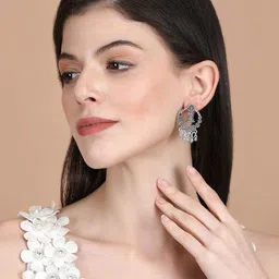 Thrillz Silver-Plated Artificial Beads Contemporary Shaped Jhumkas image 3