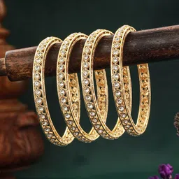 Jazz and Sizzle Set Of 4 Gold Plated Kundan Studded Bangles-picture-40