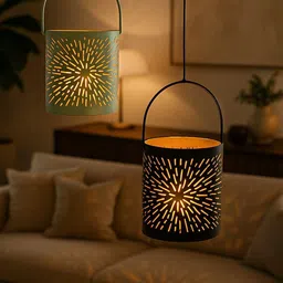 MARKET99 Set of 2 T-Light Holder Black & Turquoise Radiating Etching-picture-11