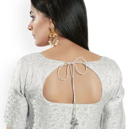 VAMAS - THE DESIGNER BLOUSES Woven Design Brocade Round Neck Padded Saree Blouse image 4