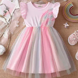 INCLUD Girls Striped Flutter Sleeve Fit & Flare Dress-picture-39