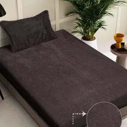 Myntra Elegant Homes Coffee Brown Woollen 300 TC Single Bedsheet Set 2.25 m X 1.5 m-picture-34