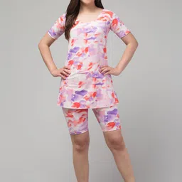 UllasPemium Printed Full Coverage Swim Dress With Attached Shorts-picture-41