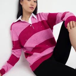 Trendyol Women Striped Pullover with Embellished Detail Sweaters-picture-15