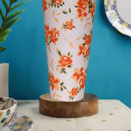 Devansh White Cotton Cylinder Table Lamps With Brown Round Wood Base image 5