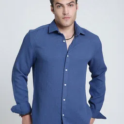 VASTRADO Men Classic Slim Fit Textured Spread Collar Casual Shirt-picture-36
