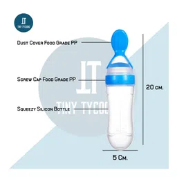 Tiny Tycoonz Silicone Squeezy Food Feeder Bottle With Spoon Blue - 90 ml image 4