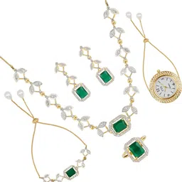 m creation Alloy Gold-plated Green Jewellery Set (Pack of 1)-picture-37