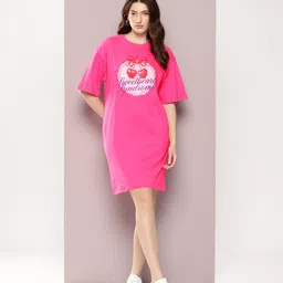 DILLINGER Womens Oversized Short Sleeves Printed T-Shirt Dress-image-8