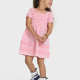 THE CHILDREN'S PLACE Girls Cotton Checked Puff Sleeve Fit & Flare Dress-picture-25