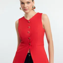 Trendyol V-Neck Sleeveless Woven Waistcoat-picture-4