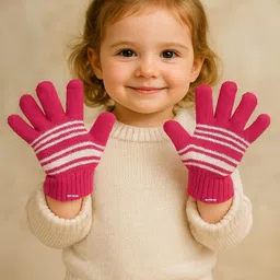 ketkar Infants Kids Set Of 4 Striped Woollen Winter Gloves image 2