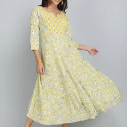 Rubellite Women Floral Printed Flared Sleeves Thread Work Anarkali Kurta image 1