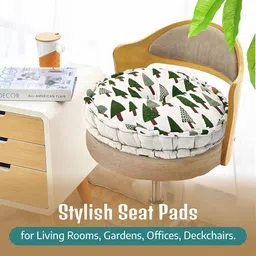 Kuber Industries Green & White 3 Pieces Printed Sitting Chair Cushion Pads image 4