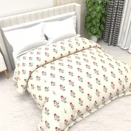 THE WHITE MOSS Red & Cream-Coloured Floral Microfiber 150 GSM Comforter image 3