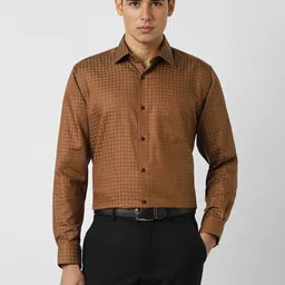 Van Heusen Checked Spread Collar Pure Cotton Slim Fit Formal Shirt-image-57