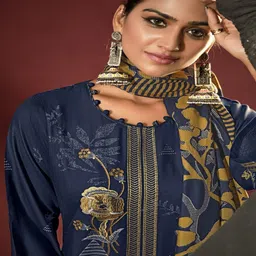 DRAVINAM Trends Floral Embroidered Pashmina Unstitched Dress Material image 2