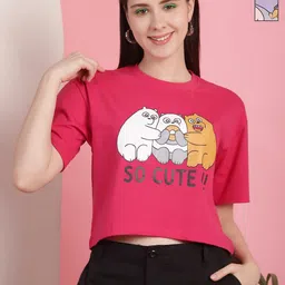 Dreambe Women Pack of 2 Tom & Jerry Graphic Printed Round Neck Cotton Boxy T-shirts-image-29