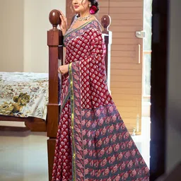 Chandbaali Ethnic Motifs Printed Pure Cotton Saree With Blouse Piece image 3