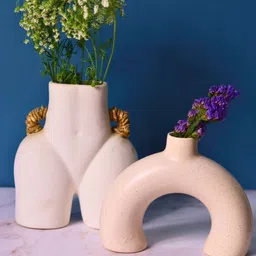 WEAVING HOMES White 2 Pieces Glossy Ceramic Flower Vases-image-77