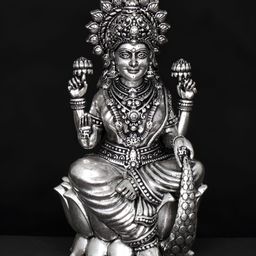 Exotic India Silver-Toned & Black Lord Lakshmi Religious Brass Idol Showpiece-picture-20