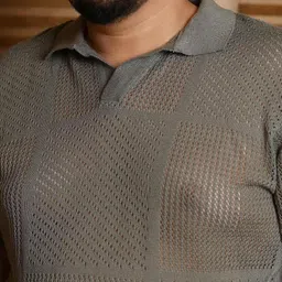 Instafab Plus Men Self Design Polo Collar Linen T-shirt image 5