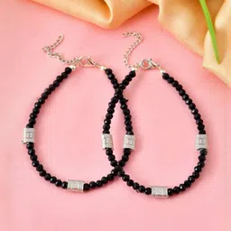 Jewels Nest Stainless Steel Silver-Plated Artificial Beaded Anklets-image-91