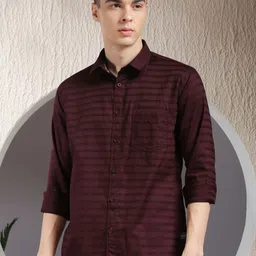 COBB Horizontal Stripes Spread Collar Slim Fit Cotton Casual Shirt-picture-26