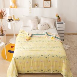 JC HOME Yellow & White Floral AC Room 400 GSM Double Bed Quilt-picture-40