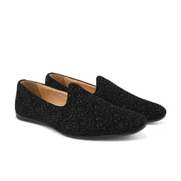 House of Pataudi Men Sequin Embellished Velvet Slip On Mojaris image 2