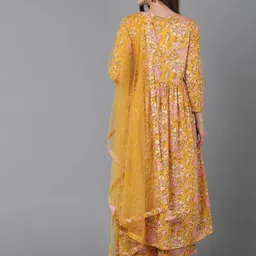 KALINI Women Floral Printed Anarkali Kurta with Palazzo & Dupatta image 4
