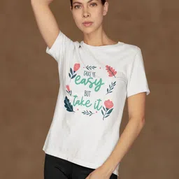 Moda Rapido Women Floral Printed Tropical Bio Finish Applique T-shirt-image-1
