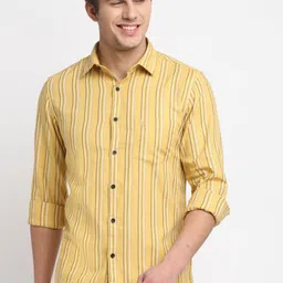 Cantabil Men Comfort Fit Spread Collar Vertical Striped Cotton Casual Shirt-image-79