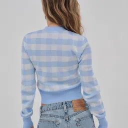 LULU & SKY Women Checked Crop Cardigan image 3