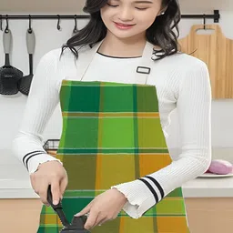 NewLadiesZone Green & Yellow Checked 250 GSM Pure Cotton Aprons image 4