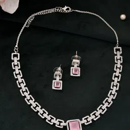 VOJ Women Silver Plated American Diamond-Stone Studded Jewellery Set-image-9
