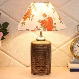 Orange & White Shade Table Lamp With Antique Terracotta Base by Foziq image 1