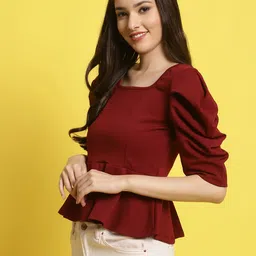 Fabflee Square Neck Puff Sleeves Peplum Top image 4