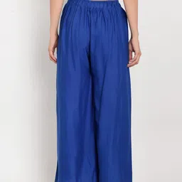 TAG 7 Women Set of 2 White & Blue Solid Flared Palazzos image 4