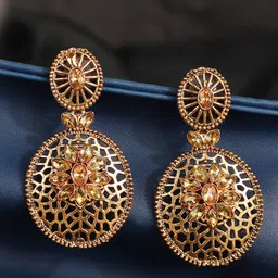 ANIKAS CREATION Gold-Plated Handcrafted Oval Drop Earrings-picture-33