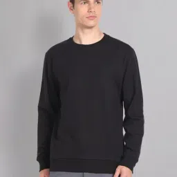 AD by Arvind Black Slim Fit Embroidered Logo Round Neck Sweatshirt-picture-12