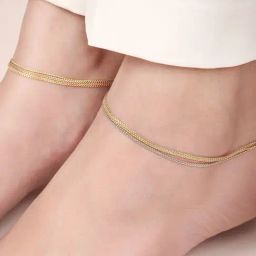 Zavya Triple-Tone Plated Embraced 925 Sterling Silver Chain Anklet-picture-30