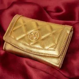 Carlton London Gold Quilted Tri-Fold Wallet for Women-picture-31